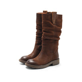 Botas altas hasta la rodilla de grano completo de diseñador Botas de montar con diseño plegable